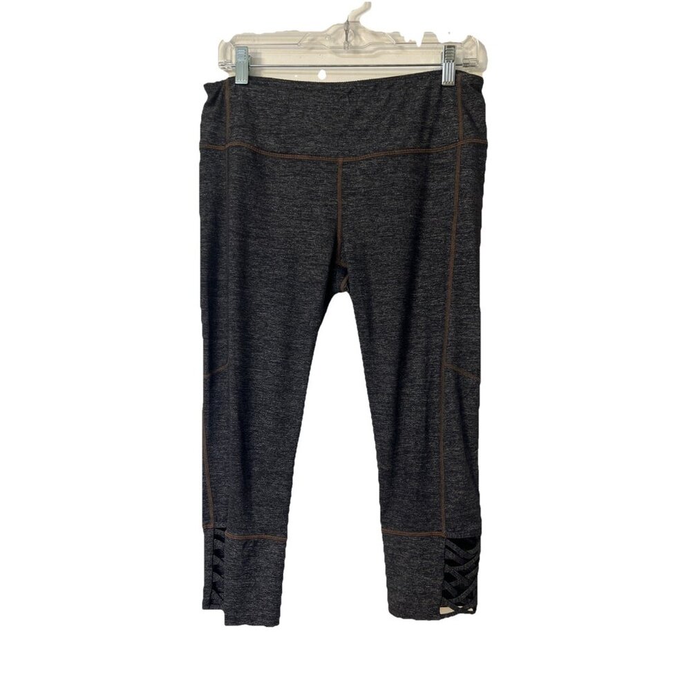 Athleta Women's Large Leggings Criss Cross‎ Legs Dark Gray 3/4 Length